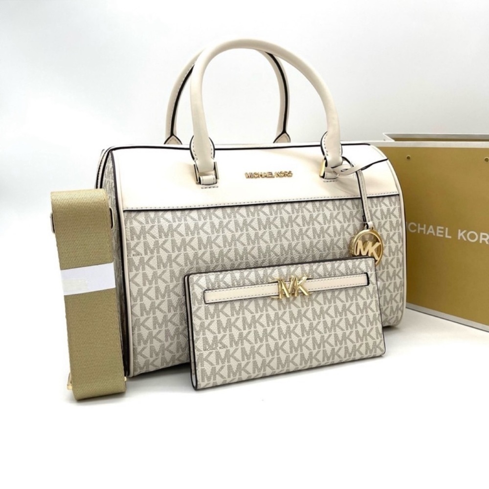 Michael Kors Medium Duffle Satchel Crossbody Bag & Large Bifold Wallet White - Picture 6 of 10
